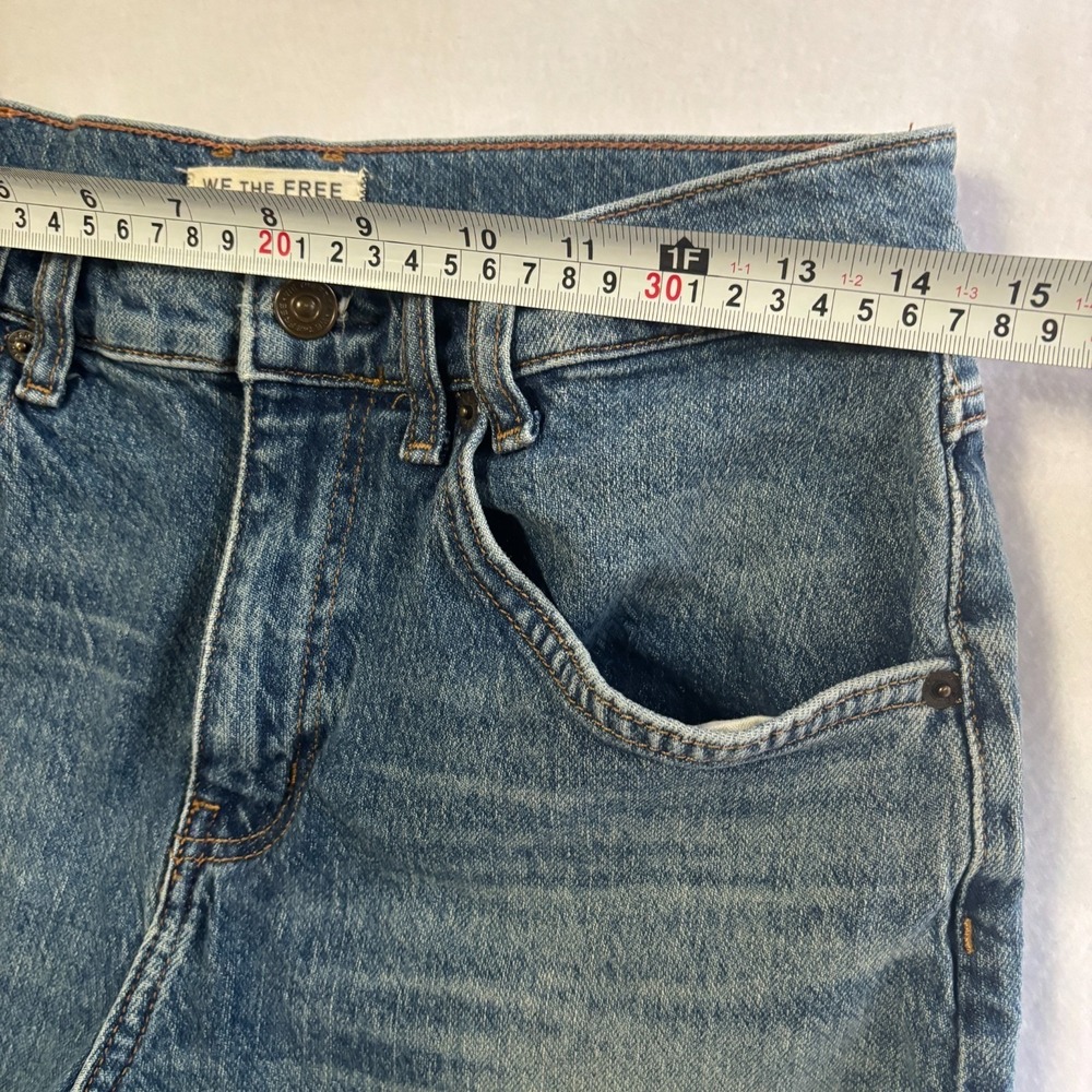 Free People We The Free 28 Risk Taker Jeans Blue High Rise Straight Raw Hem Boho - Picture 6 of 10